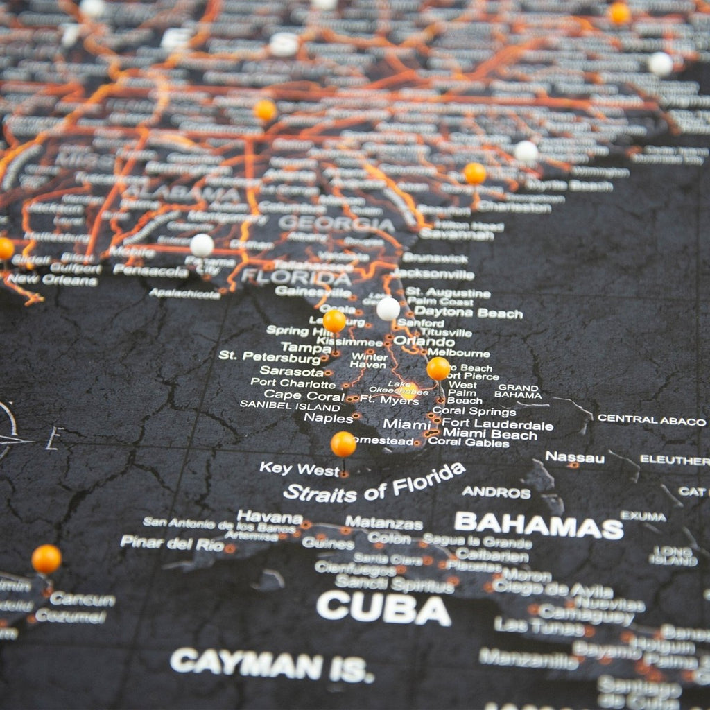 Push Pin USA Map Pin Board - Obsidian Inferno - Pins Included! - Liza Pruitt