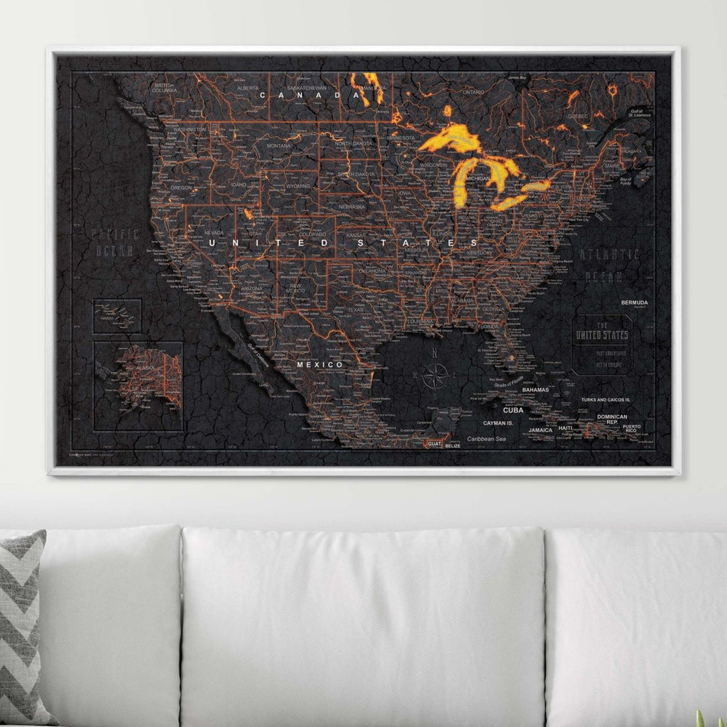 Push Pin USA Map Pin Board - Obsidian Inferno - Pins Included! - Liza Pruitt