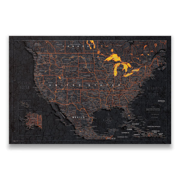 Push Pin USA Map Pin Board - Obsidian Inferno - Pins Included! - Liza Pruitt