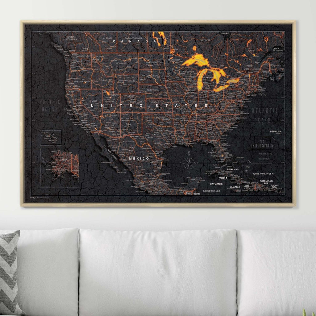 Push Pin USA Map Pin Board - Obsidian Inferno - Pins Included! - Liza Pruitt