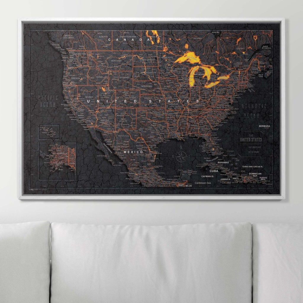 Push Pin USA Map Pin Board - Obsidian Inferno - Pins Included! - Liza Pruitt