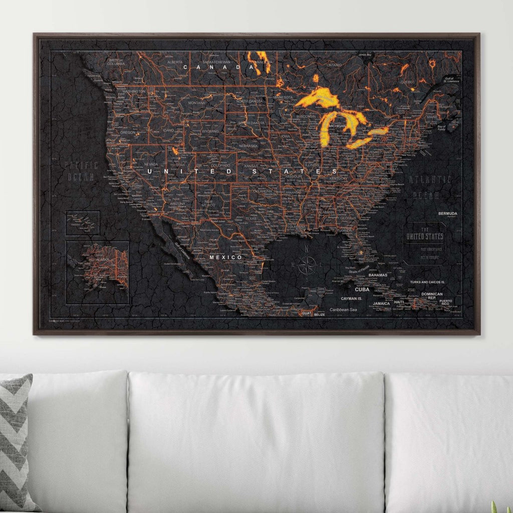 Push Pin USA Map Pin Board - Obsidian Inferno - Pins Included! - Liza Pruitt