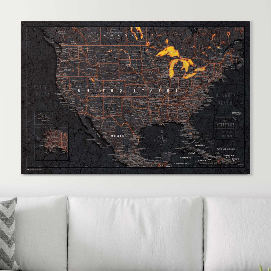Push Pin USA Map Pin Board - Obsidian Inferno - Pins Included! - Liza Pruitt