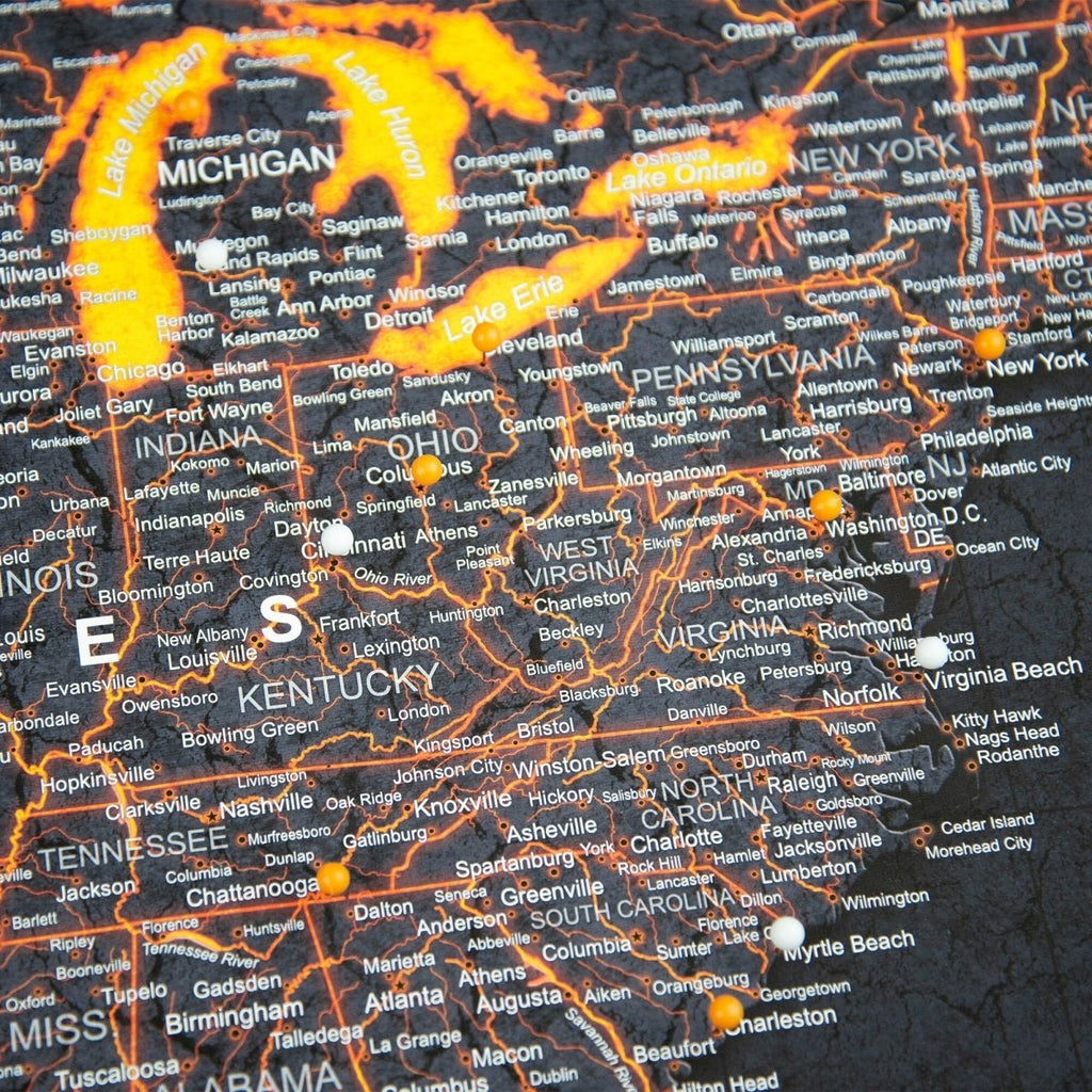 Push Pin USA Map Pin Board - Obsidian Inferno - Pins Included! - Liza Pruitt