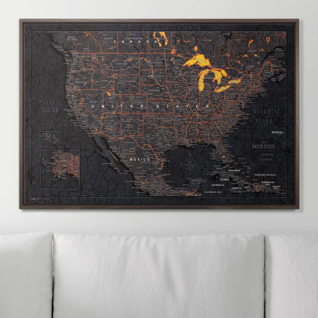 Push Pin USA Map Pin Board - Obsidian Inferno - Pins Included! - Liza Pruitt