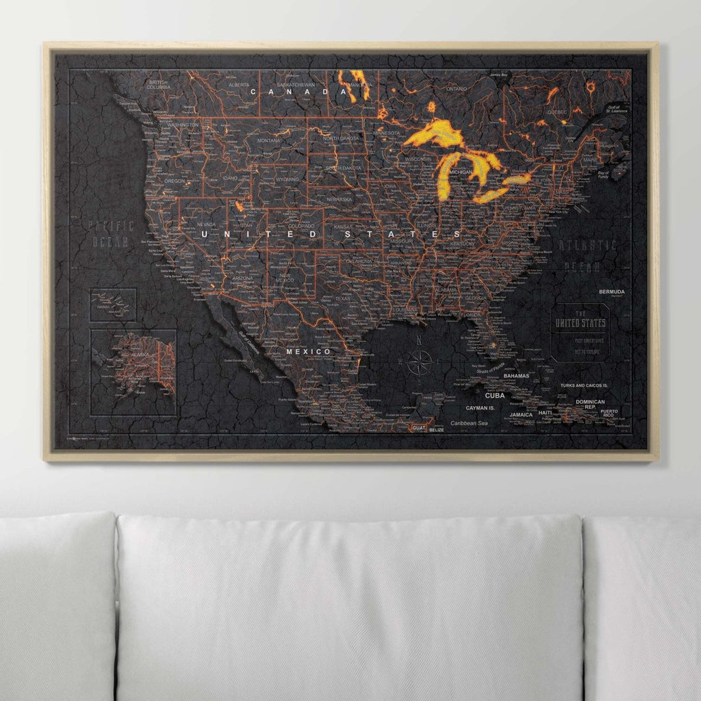 Push Pin USA Map Pin Board - Obsidian Inferno - Pins Included! - Liza Pruitt
