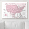 Push Pin USA Map Pin Board - Pink Color Splash - Pins Included! - Liza Pruitt