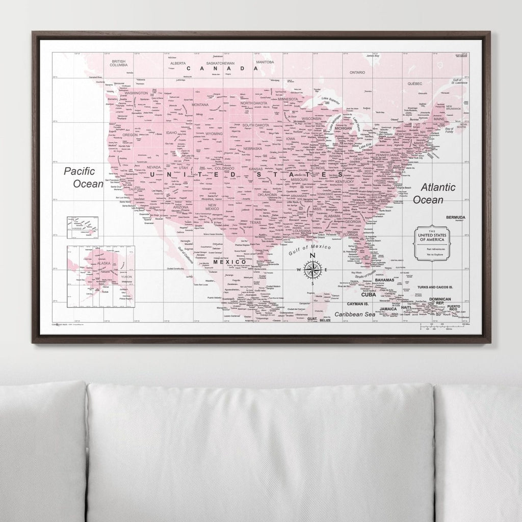 Push Pin USA Map Pin Board - Pink Color Splash - Pins Included! - Liza Pruitt