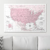 Push Pin USA Map Pin Board - Pink Color Splash - Pins Included! - Liza Pruitt