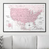 Push Pin USA Map Pin Board - Pink Color Splash - Pins Included! - Liza Pruitt