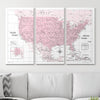 Push Pin USA Map Pin Board - Pink Color Splash - Pins Included! - Liza Pruitt