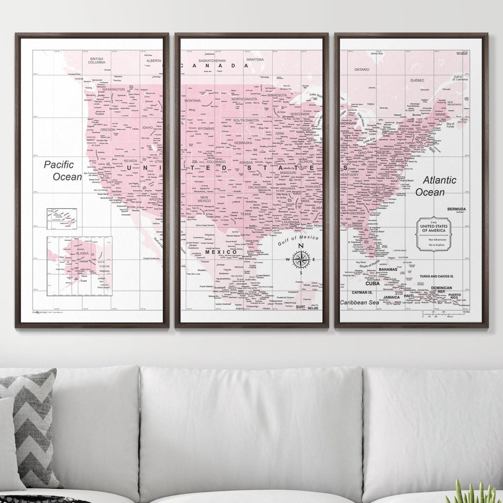 Push Pin USA Map Pin Board - Pink Color Splash - Pins Included! - Liza Pruitt