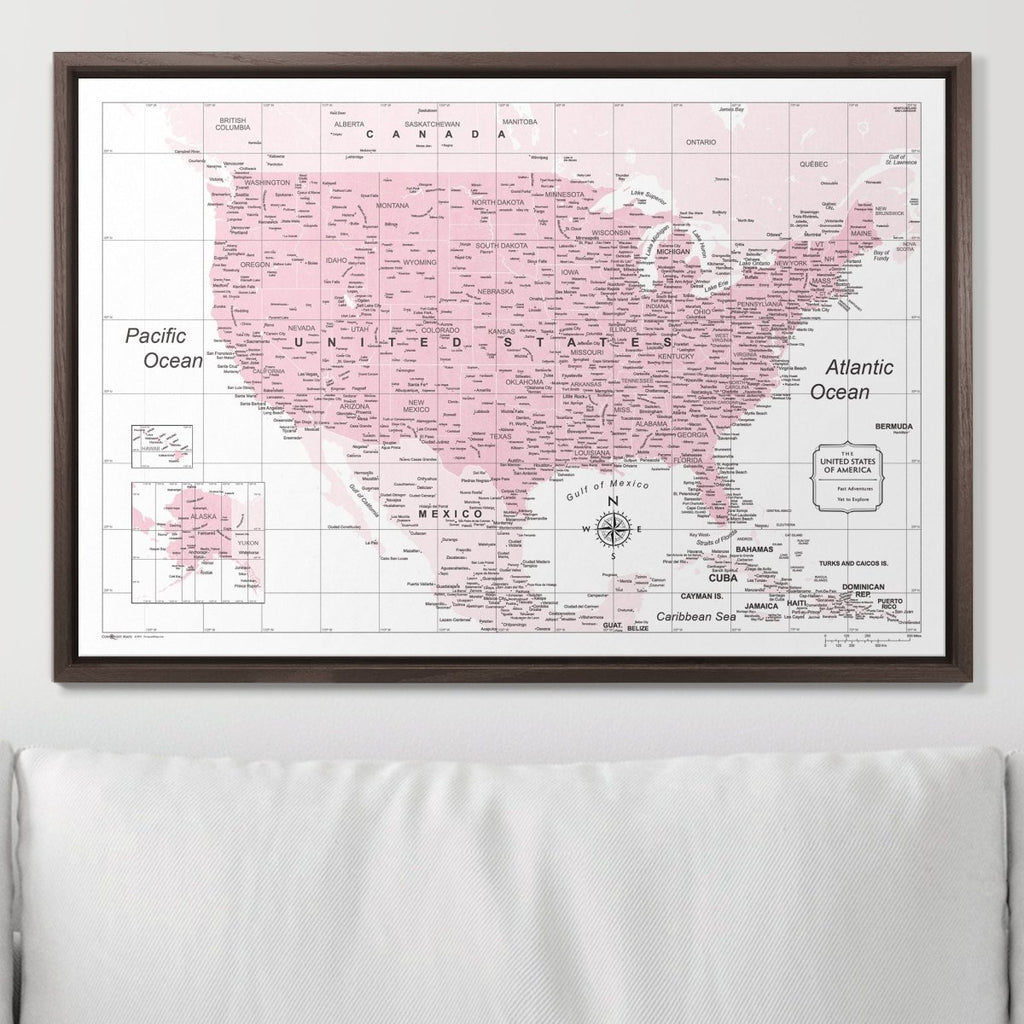 Push Pin USA Map Pin Board - Pink Color Splash - Pins Included! - Liza Pruitt