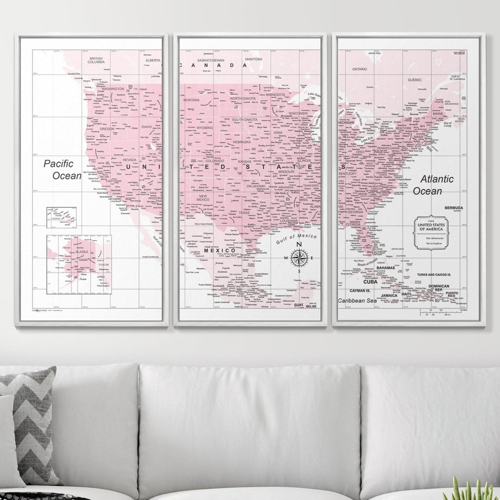 Push Pin USA Map Pin Board - Pink Color Splash - Pins Included! - Liza Pruitt