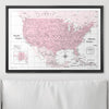 Push Pin USA Map Pin Board - Pink Color Splash - Pins Included! - Liza Pruitt