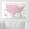 Push Pin USA Map Pin Board - Pink Color Splash - Pins Included! - Liza Pruitt