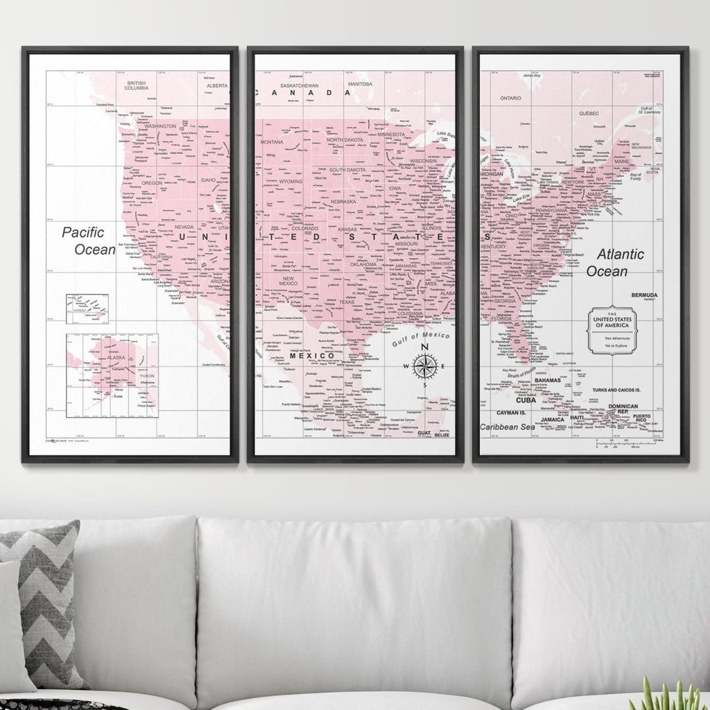 Push Pin USA Map Pin Board - Pink Color Splash - Pins Included! - Liza Pruitt