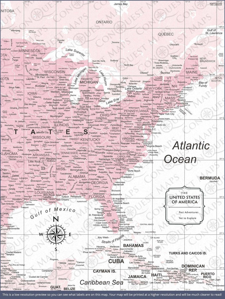 Push Pin USA Map Pin Board - Pink Color Splash - Pins Included! - Liza Pruitt