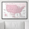 Push Pin USA Map Pin Board - Pink Color Splash - Pins Included! - Liza Pruitt