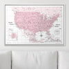 Push Pin USA Map Pin Board - Pink Color Splash - Pins Included! - Liza Pruitt