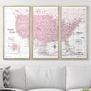 Push Pin USA Map Pin Board - Pink Color Splash - Pins Included! - Liza Pruitt