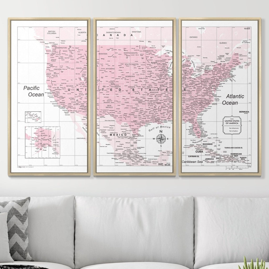Push Pin USA Map Pin Board - Pink Color Splash - Pins Included! - Liza Pruitt