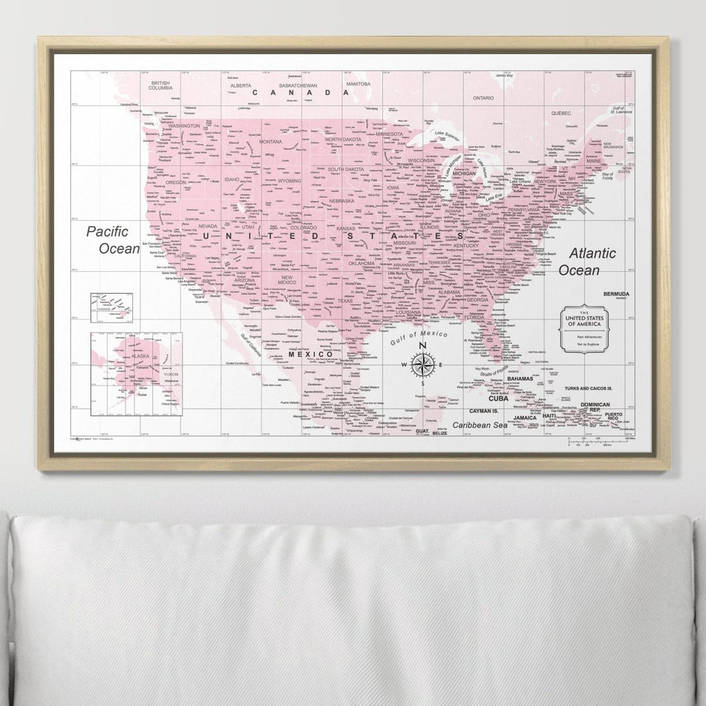 Push Pin USA Map Pin Board - Pink Color Splash - Pins Included! - Liza Pruitt