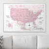 Push Pin USA Map Pin Board - Pink Color Splash - Pins Included! - Liza Pruitt