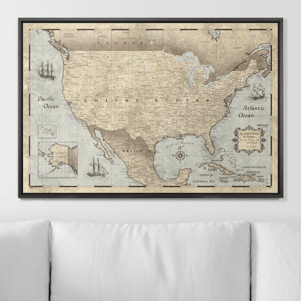 Push Pin USA Pin Board Map - Rustic Vintage - Pins Included! - Liza Pruitt
