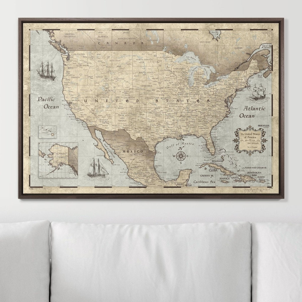 Push Pin USA Pin Board Map - Rustic Vintage - Pins Included! - Liza Pruitt