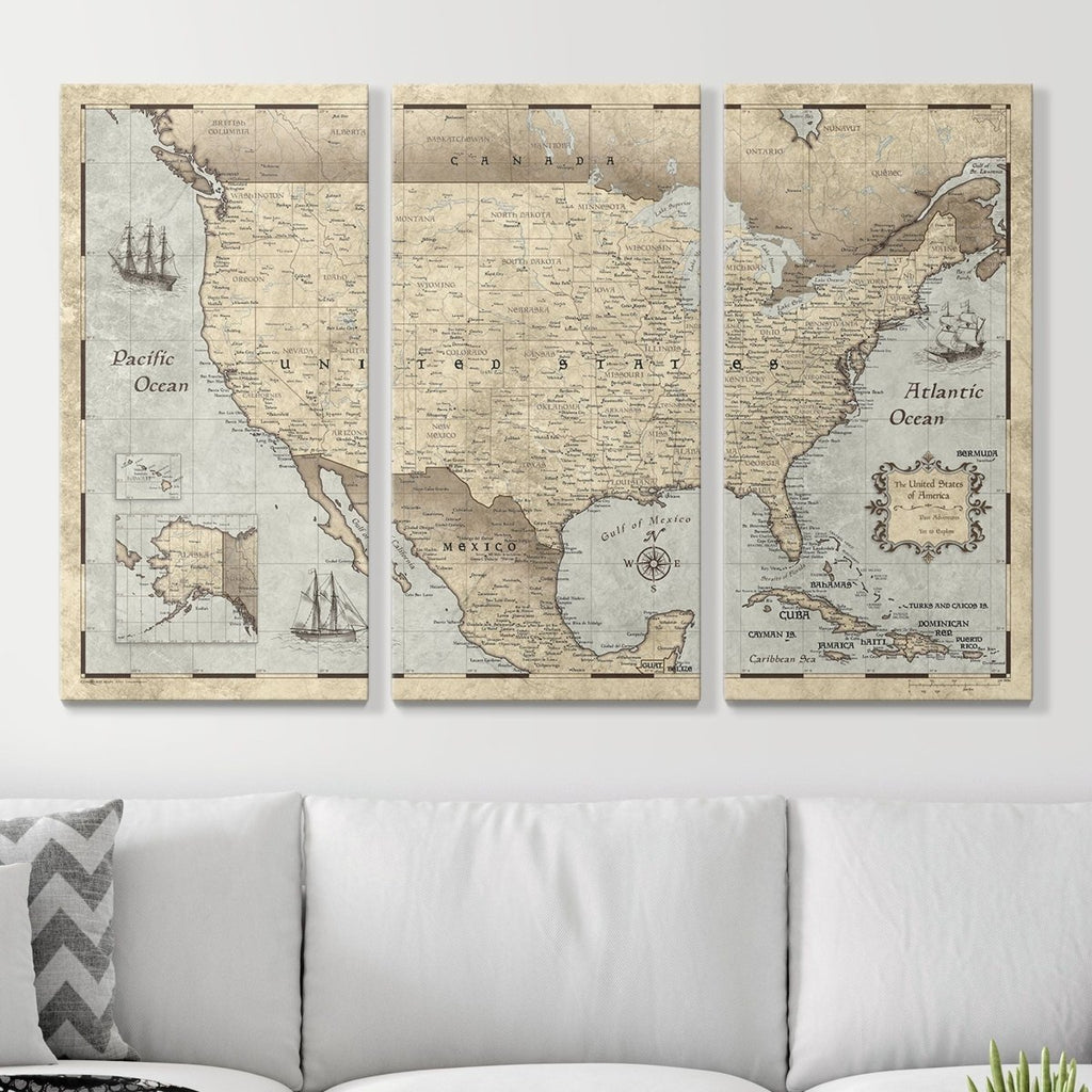 Push Pin USA Pin Board Map - Rustic Vintage - Pins Included! - Liza Pruitt