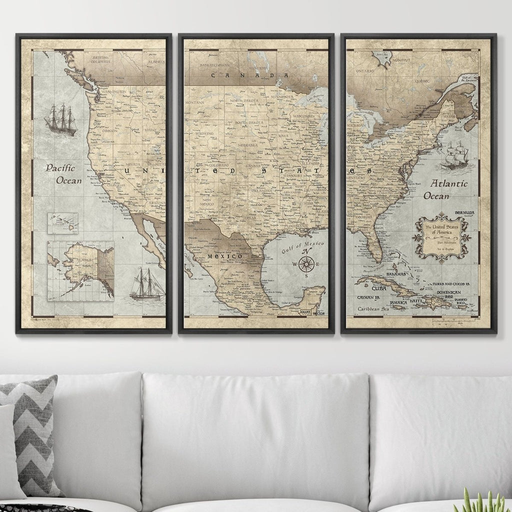 Push Pin USA Pin Board Map - Rustic Vintage - Pins Included! - Liza Pruitt