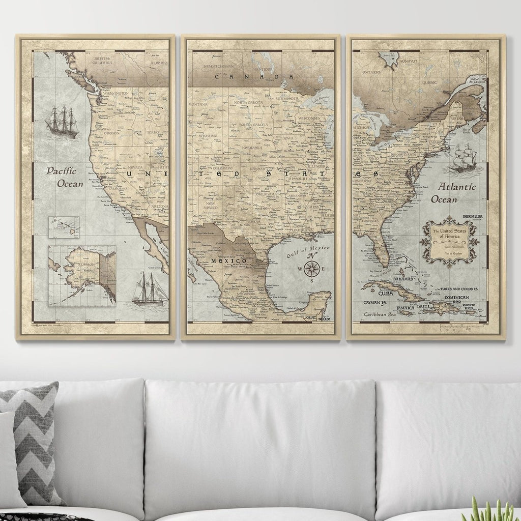Push Pin USA Pin Board Map - Rustic Vintage - Pins Included! - Liza Pruitt