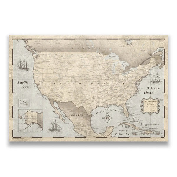 Push Pin USA Pin Board Map - Rustic Vintage - Pins Included! - Liza Pruitt
