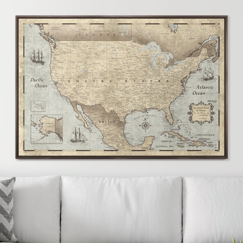 Push Pin USA Pin Board Map - Rustic Vintage - Pins Included! - Liza Pruitt