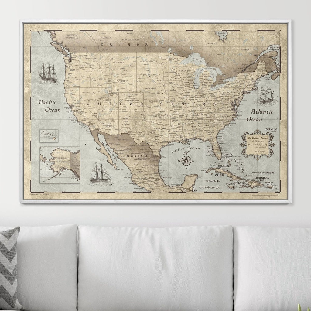 Push Pin USA Pin Board Map - Rustic Vintage - Pins Included! - Liza Pruitt