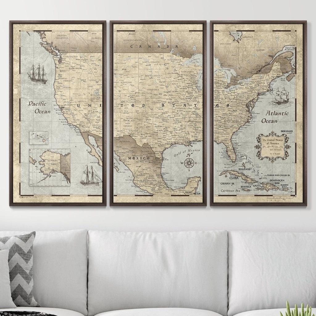 Push Pin USA Pin Board Map - Rustic Vintage - Pins Included! - Liza Pruitt