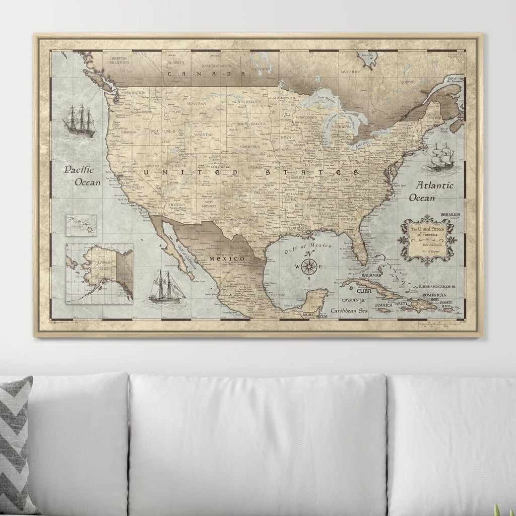 Push Pin USA Pin Board Map - Rustic Vintage - Pins Included! - Liza Pruitt