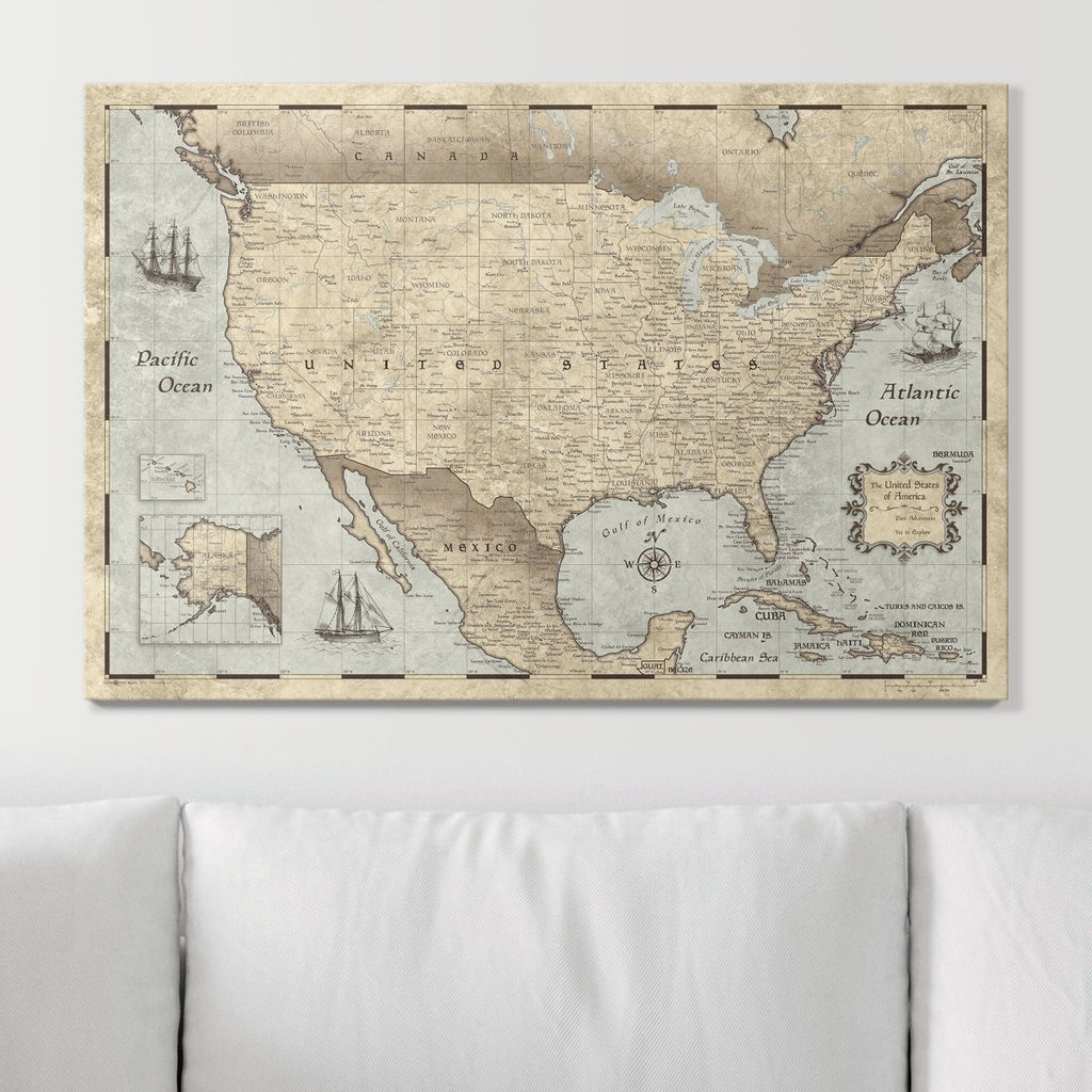 Push Pin USA Pin Board Map - Rustic Vintage - Pins Included! - Liza Pruitt