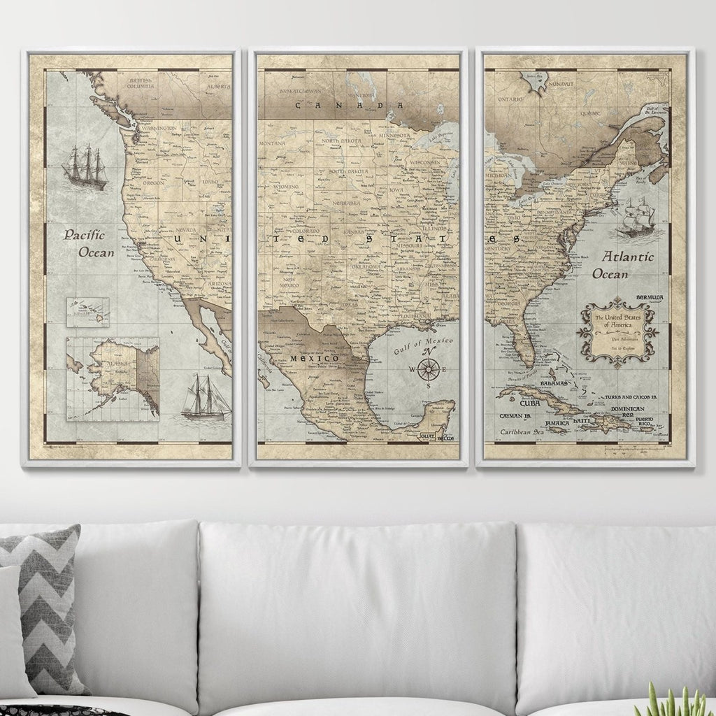 Push Pin USA Pin Board Map - Rustic Vintage - Pins Included! - Liza Pruitt