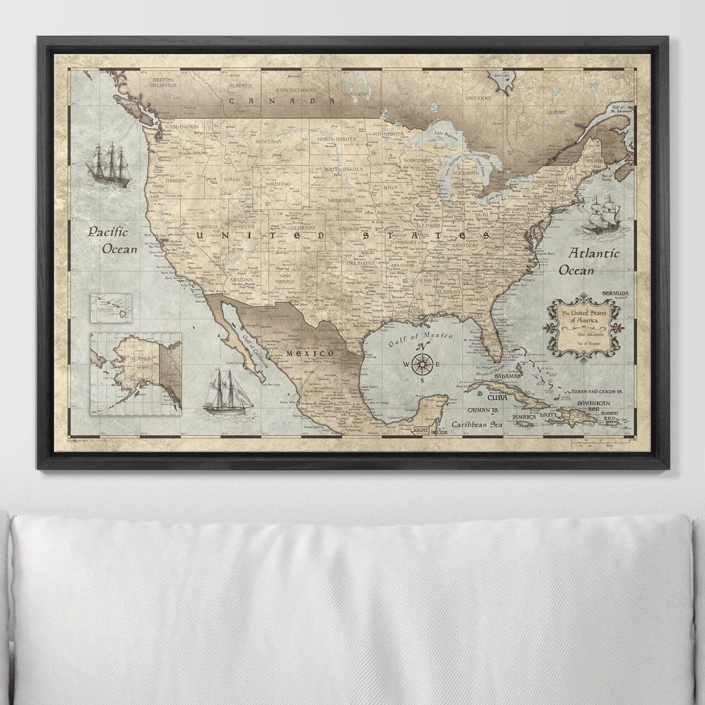 Push Pin USA Pin Board Map - Rustic Vintage - Pins Included! - Liza Pruitt
