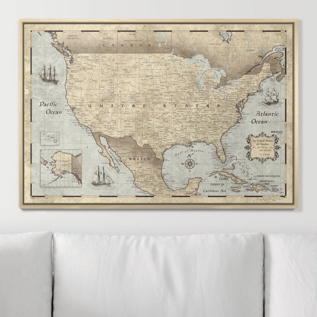 Push Pin USA Pin Board Map - Rustic Vintage - Pins Included! - Liza Pruitt