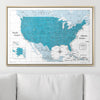 Push Pin USA Pin Board Map - Teal Color Splash - Pins Included! - Liza Pruitt