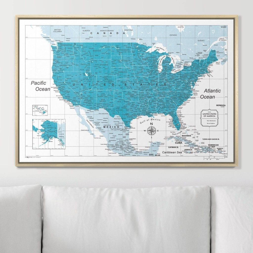 Push Pin USA Pin Board Map - Teal Color Splash - Pins Included! - Liza Pruitt