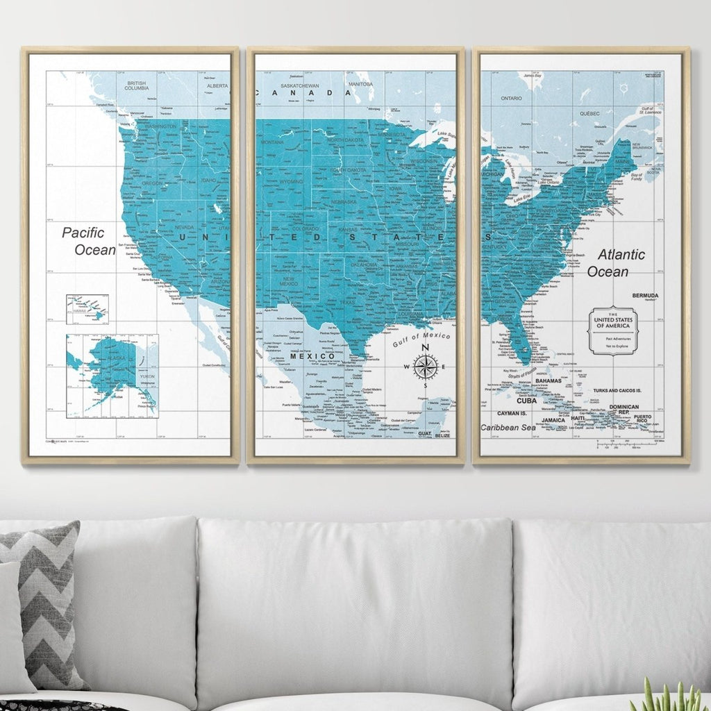 Push Pin USA Pin Board Map - Teal Color Splash - Pins Included! - Liza Pruitt