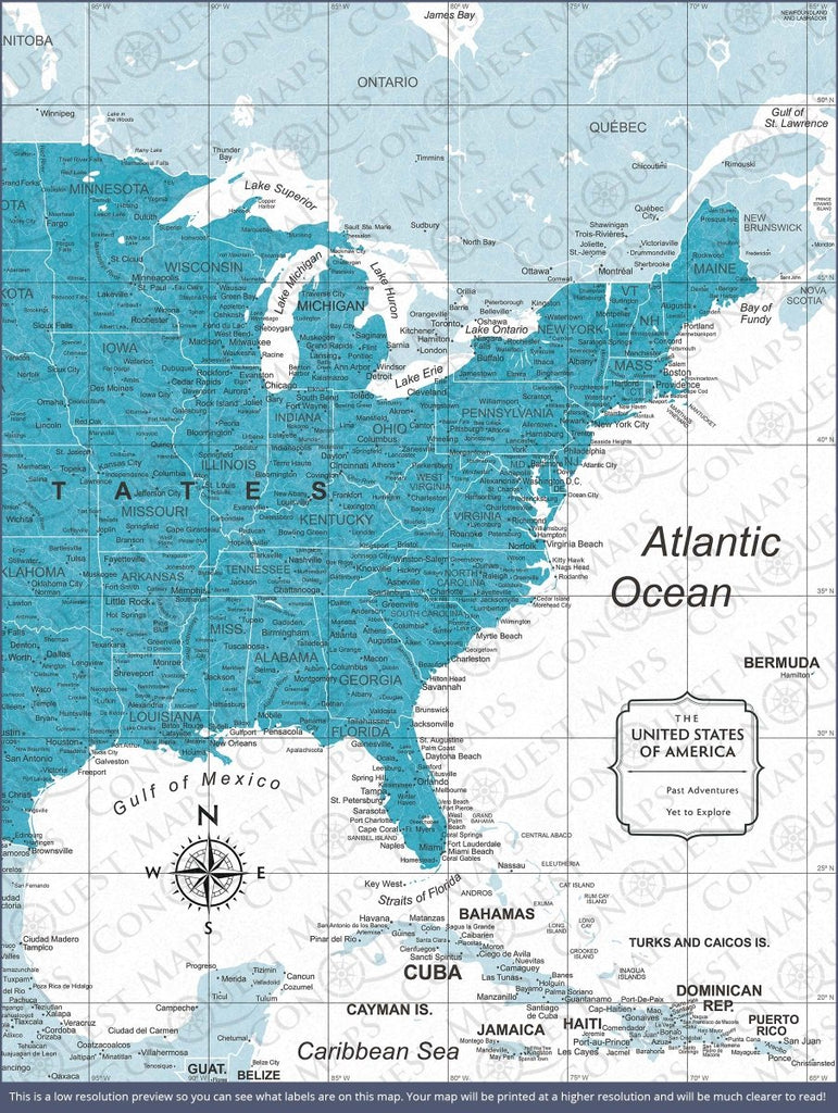Push Pin USA Pin Board Map - Teal Color Splash - Pins Included! - Liza Pruitt
