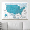 Push Pin USA Pin Board Map - Teal Color Splash - Pins Included! - Liza Pruitt