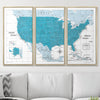 Push Pin USA Pin Board Map - Teal Color Splash - Pins Included! - Liza Pruitt