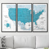 Push Pin USA Pin Board Map - Teal Color Splash - Pins Included! - Liza Pruitt