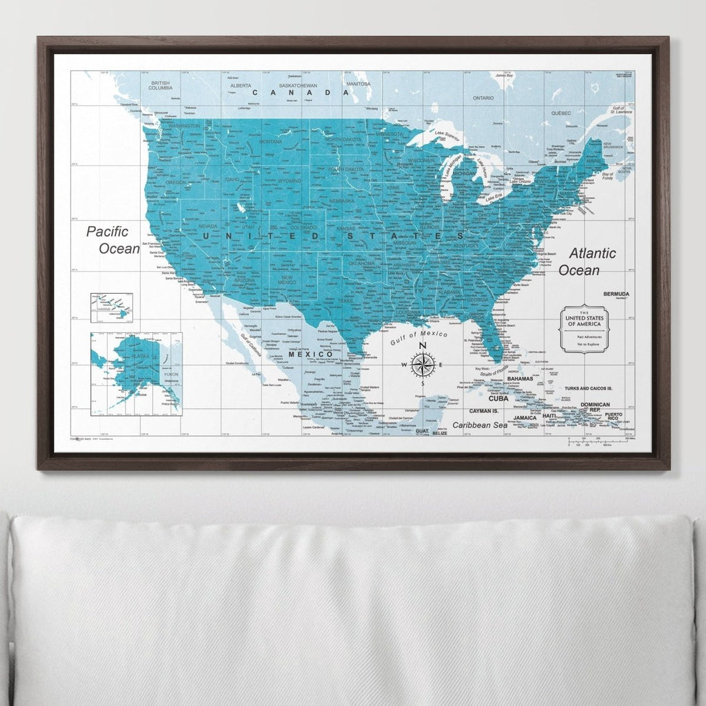 Push Pin USA Pin Board Map - Teal Color Splash - Pins Included! - Liza Pruitt